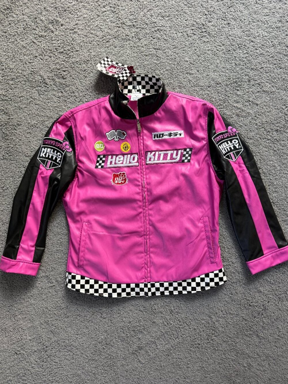 NWT Kidrobot x Hello Kitty Tokyo Speed Racing Jacket Pink Faux Leather XL